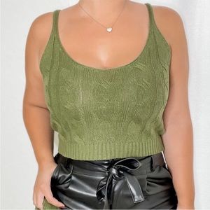 Stitch & Pine Cable Knit Olive Green Cropped Tank Large L